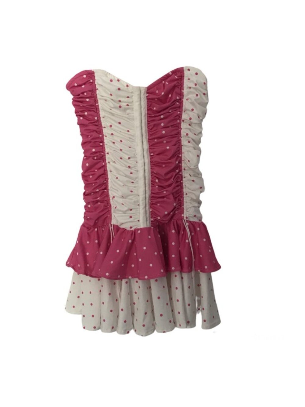 Ruffle Mini Dress S Polka Dot Pink Corset Ruched Dollcore Grunge Goth Fairy Kiki - Picture 15 of 15